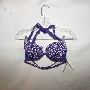 NWT Laser Cut Floral Purple Underwire Push Up Bikini Top 34B